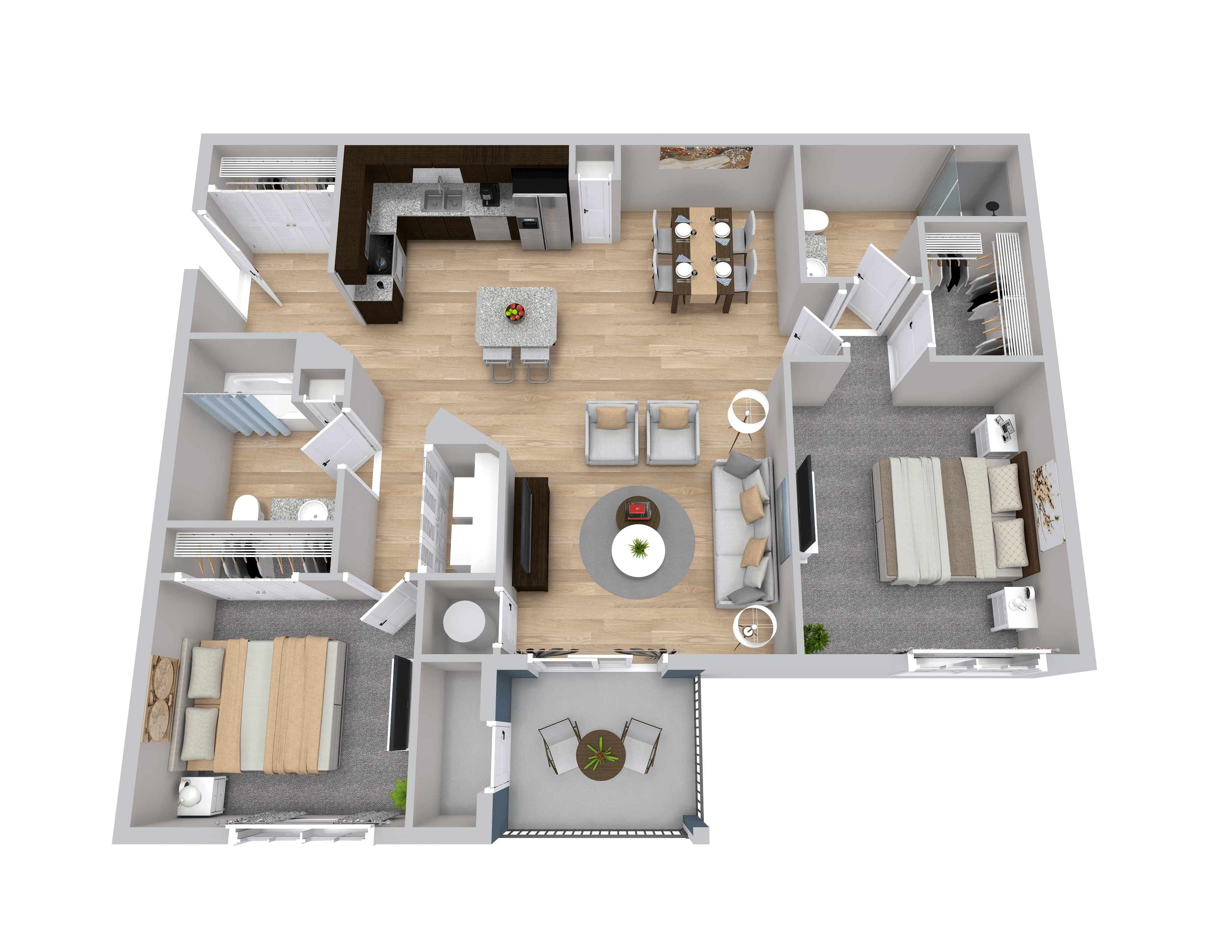 Floor plan for 2 beds, 2 baths, 1236 sqft